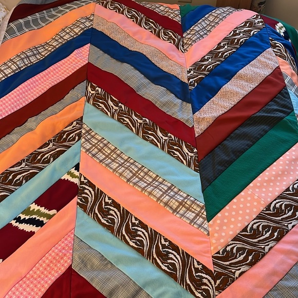 VTG Handmade Striped Crazy Quilt - Picture 2 of 11